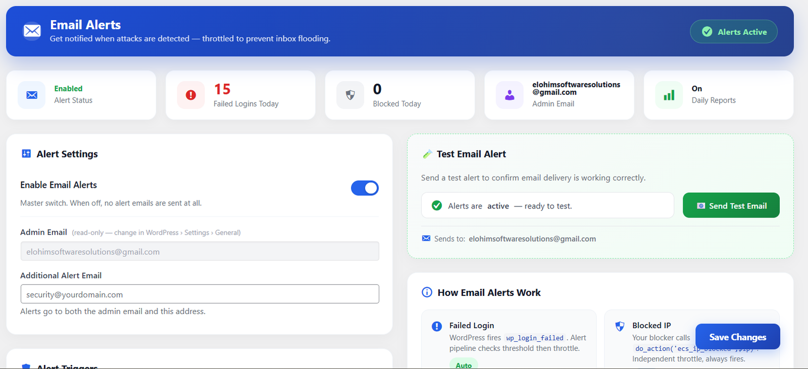 Email alerts configuration