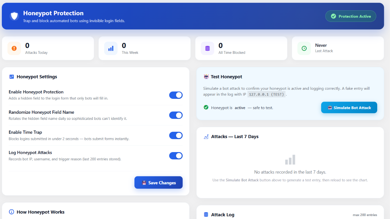 Attack logs panel